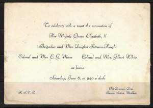 UK GB 1953 RSVP INVITATION TO CELEBRATE THE CORONATION