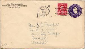 United States Utah Provo 1935 machine  2c Washington Fourth Bureau on 3c Wash...