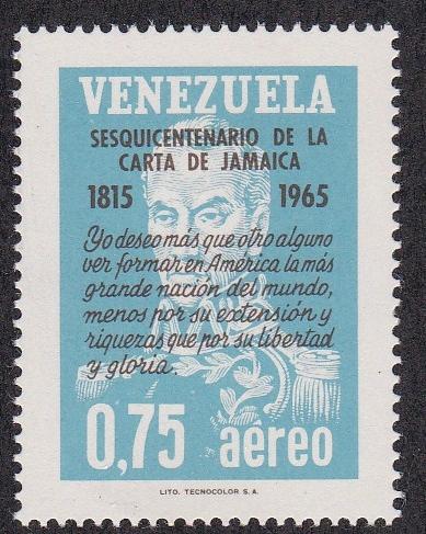 Venezuela # C909, Simon Bolivar & Quotation, LH, 1/3 Cat.