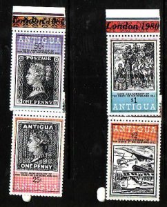 Antigua-Sc#571A-D-unused NH set-id2-Stamp on Stamp-Stamp Exhibition-London &#...
