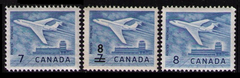 CANADA 1964 7c # 414, 8c ON 7c 430, 8c 436 JET PLANE CPL SET MH