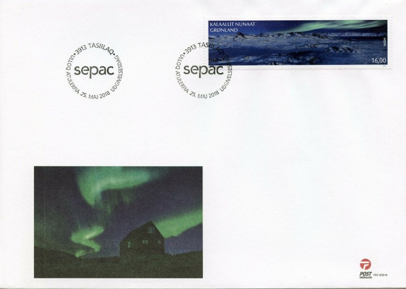 Greenland 2018 FDC Amazing Views SEPAC Aurora Borealis 1v Cover Mountains Stamps