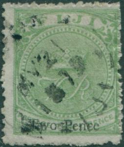 Fiji 1876 SG29 Two Pence on 3d pale green Crown and VR FU