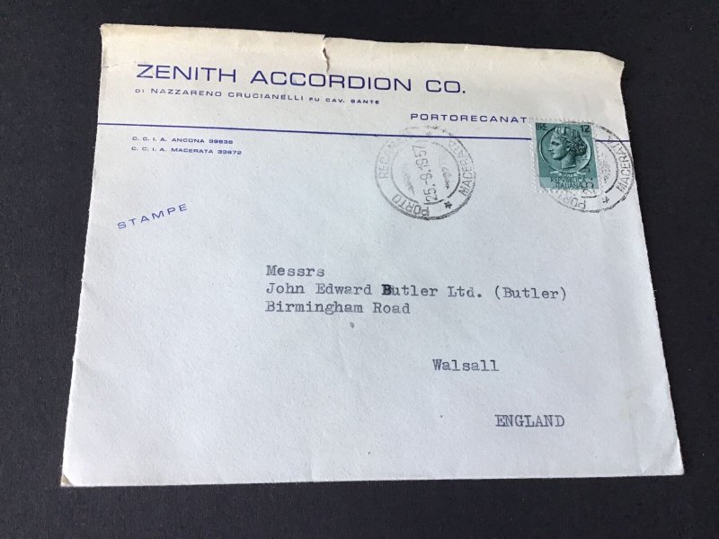 Zenith Accordian Co 1957 to walsall stamps cover Ref R28790