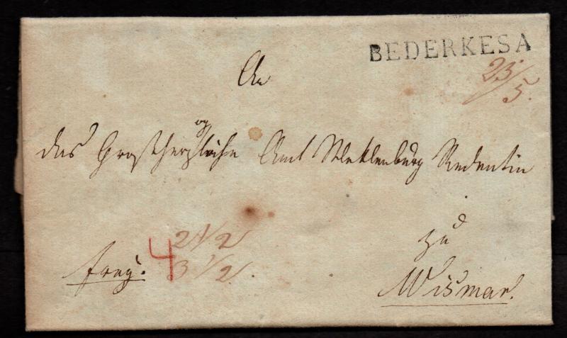 $German Stampless Cover, Bederkesa to Wismar