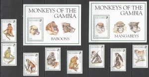 B0250 1994 Gambia Fauna Wild Animals Monkeys #1902-8 Michel 46 Euro Set+2Bl Mnh