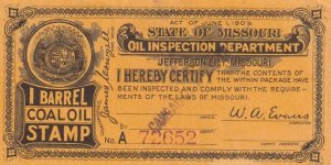 Missouri: Kerosene Tax Stamp, SRS #K23a, Used (42569)