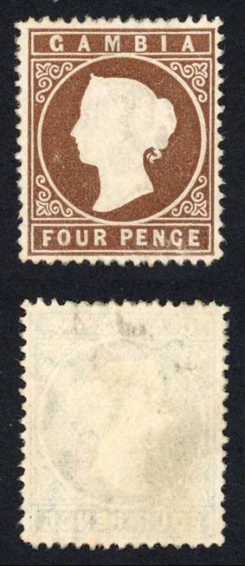Gambia SG15B 4d Brown Wmk Crown CC Upright M/M Cat 325