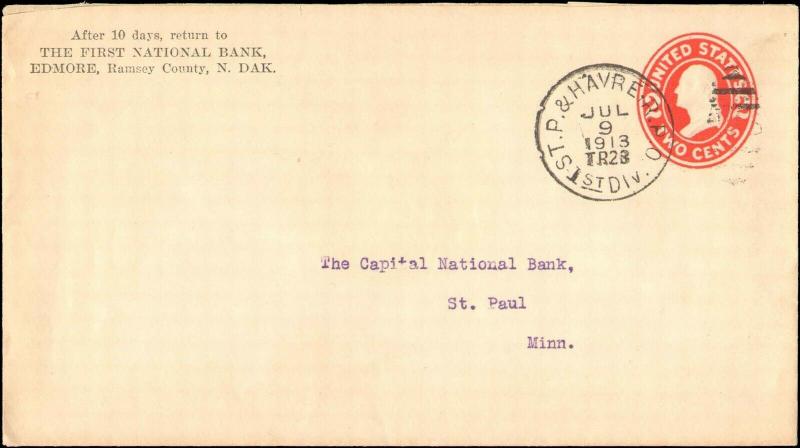 1913 SAINT PAUL & HAVRE RPO RAILROAD CANCEL 1st DIVISION ( UNLISTED ? )