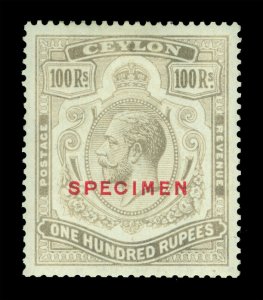 CEYLON 1924  KGV 100rs gray SPECIMEN ovpt. Scott # 246 (SG 359)  mint MH VF