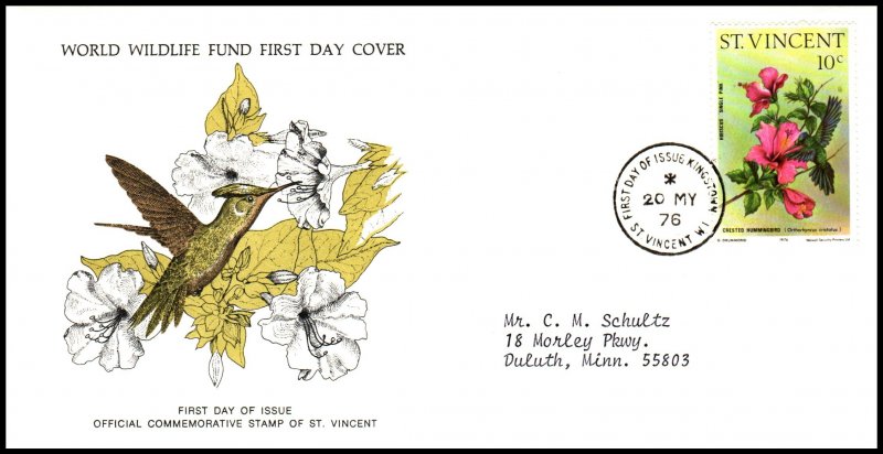 St Vincent 466 Hummingbird WWF Typed FDC