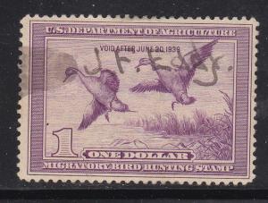 US RW  5 Used 1938 $1 light vio Duck Stamp CV $70.00