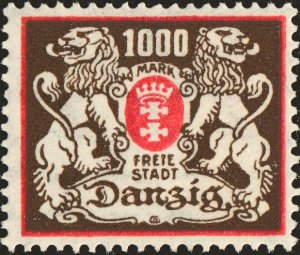 DANZIG - 1923 - Mi.145 1000M red & black-brown - Mint*