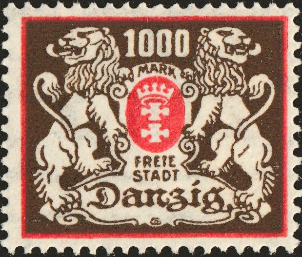 DANZIG - 1923 - Mi.145 1000M red & black-brown - Mint*