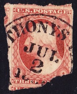 Scott 11, Used, 3c Washington, Anthonys Village, RI, DPO (R5), Faulty