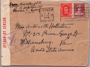 AUSTRALIA POSTAL HISTORY WWII CENSORED AIRMAIL COVER ADDR USA CANC YRS'40-45