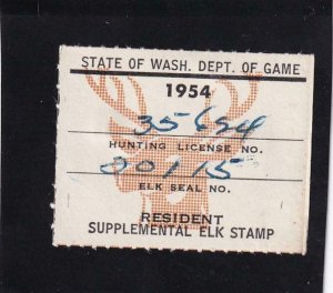 1954 WA State: Resident Supplement Elk Stamp, Wooten #15 (43598)