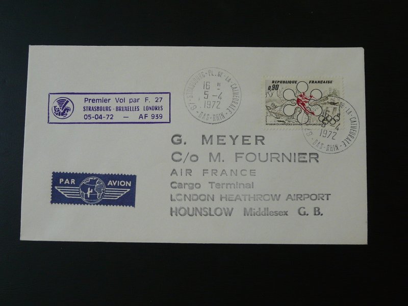 first flight cover Strasbourg London Air France 1972