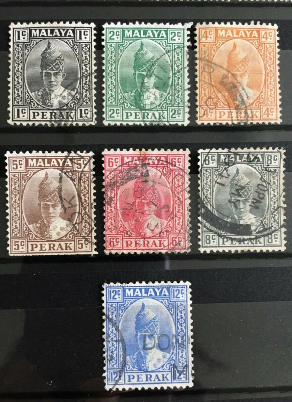 Malaya Perak 1938-41 Sultan Iskandar part set of 7V Used M3830