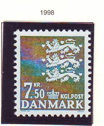 Denmark Sc 909 1998 7.5 kr dark blue green State Seal stamp mint NH