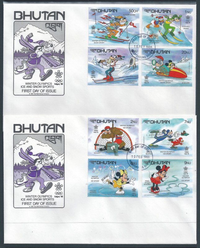 Bhutan #631-8 (2 FDC) Disney - Olympics '88