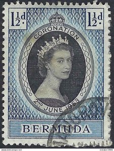 BERMUDA 1953 QEII 1½d Black & Blue, Coronation SG134 FU
