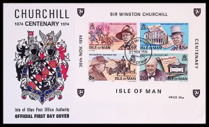 Isle of Man Sc#51a Sir Winston Spencer Churchill Centenary S/S (1974) FDC