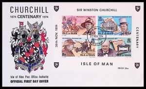 Isle of Man Sc#51a Sir Winston Spencer Churchill Centenary S/S (1974) FDC