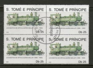 St. Thomas & Prince Island 1990 Steam Locomotive Railway Transport Blk/4 CTO 551