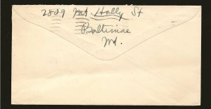 USA SC#807 on PM 1938 Baltimore MD Cover Used Cover is Faulty