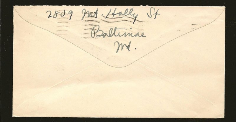 USA SC#807 on PM 1938 Baltimore MD Cover Used Cover is Faulty
