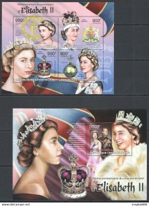 2013 Central Africa 60 Anniversary Coronation Queen Elizabeth Ii Kb+Bl ** Ca684