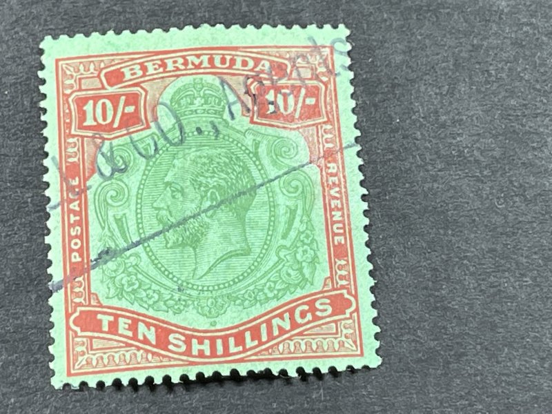 BERMUDA  # 96-USED(REVENUE CANCEL)--SINGLE--RED & GREEN ON EMERALD PAPER----1924