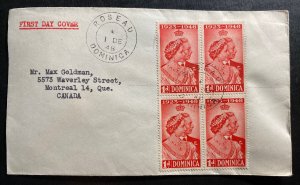 1948 Roseau Dominica First Day cover To Canada King George VI Silver Weeding