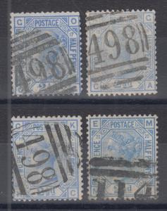 Great Britain Sc 68 used 1880 2½p Queen Victoria, Plate 17, 18, 19, 20 examples