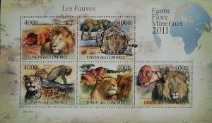 Comoro Islands MNH S/S Lions Panthers 2011 5 Stamps