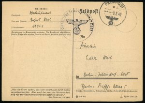 Germany Feldpost 11951 Military Postal Card to Berlin 1942 Europe WWII