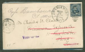 US 281 1901 5c Ulysses S. Grant (dark blue) franking a 1901 cover from Massachusetts forwarded to France.