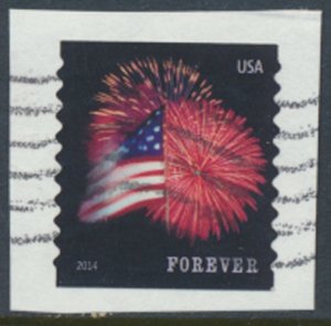 USA Sc# 4854  Used SA on piece Fireworks Flag 2014  see details  / scan