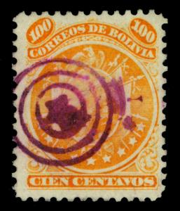 BOLIVIA 1890 CONDOR  100c yellow  Sc# 34 used - Fancy violet star target cancel