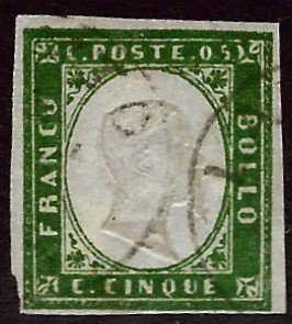 Italian Sardinia SC#7 Used F-VF clipped corner SCV$140.00...Worth a close look!