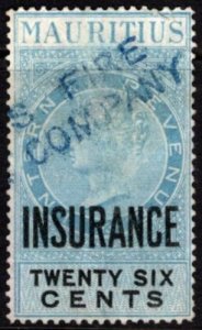 1879 Mauritius 26 Cents Queen Victoria Insurance Revenue Used