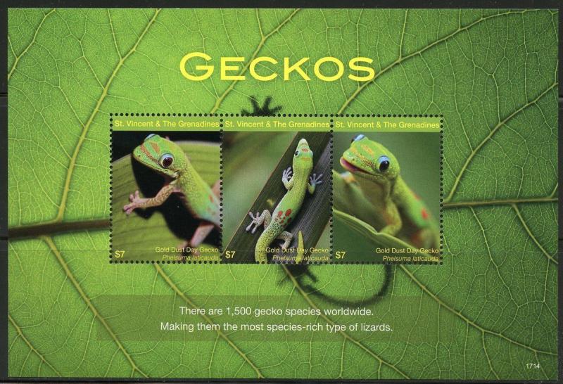 ST. VINCENT GRE  2017  GECKOS  SHEET MINT NH 