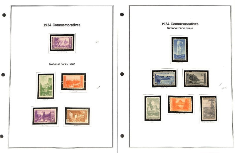 United States Stamp Collection on 18 Mystic Heritage Pages, Mint NH, 1932-1938