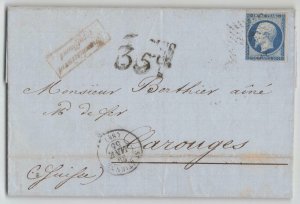 France 1855 20c Napoleon Postage Due St. Etienne to Carouges Switzerland Cover