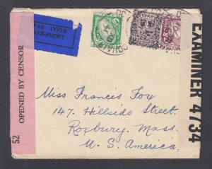 Ireland Sc 65, 73, 74 on 1941 DOUBLE CENSORED air mail cover to USA