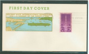 US 852 1939 3c Golden Gate International Exposition on an unaddressed FDC with a Maxwell Greg (first cachet)