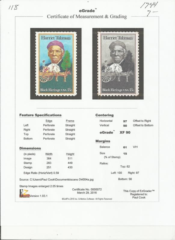 # 1744 MINT NEVER HINGED HARRIET TUBMAN XF+