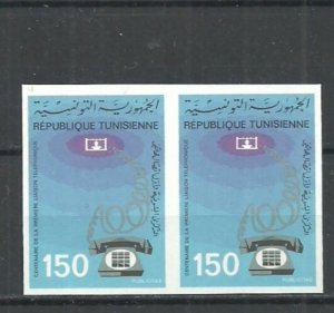 1976-Tunisia-Imperforated pair- Centennial of the 1st Telephone Link  