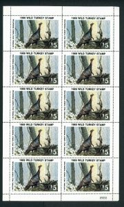 NATIONAL WILD TURKEY FEDERATION STAMP 1989 FULL SHEET OF 10 .Reg $35 single